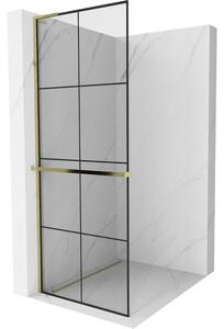 Mexen Kioto+ L, paravan de dus walk-in cu polita si cuier 80 x 200 cm, sticla transparenta 8 mm model negru, profil auriu lucios, 800-080-123-50-77