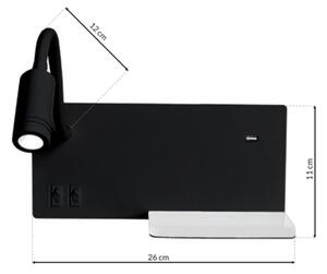Aplica de perete LED SHELF, LED/4W+LED/5W+LED/2W/230V, negru