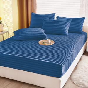 Husa de pat, 2 persoane, cocolino, gofrată, 3 piese, cu elastic, 180x200cm, uni, albastru , HPC559