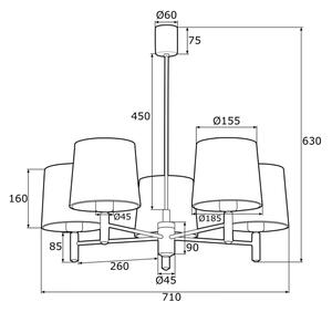 Argon 2085 - Pendul PONTE 5xE27/15W/230V albastru/alamă