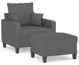 Fotoliu canapea cu taburet, gri închis, 60 cm, textil