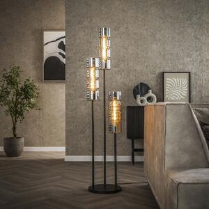 Zijlstra Cylindro lampadar, 3 becuri, crom, negru, sticlă, Metalic, Camera de zi / sufragerie, Sticlă, Modern