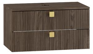 Cabinet atârnat pentru baie Gratal, Nuc închis, PAL laminat, MDF, 42x80x46cm, 24 kg