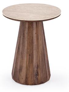 Măsuță laterală Houston 2222, Travertin ușor, Nuc închis, MDF, 57cm, 13 kg