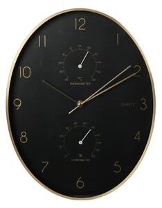 Ceas de perete cu stație meteo, 34 cm, negru cu auriu, design modern