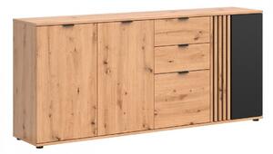 Comodă Orlnolu 115, Negru, Stejar artizan, PAL laminat, 87x195x40cm, 79 kg