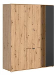 Dulap Orlnolu 118, Stejar artizan, Negru, 195x150x56cm, 130 kg, Uși dulap: Cu balamale, Numărul de rafturi: 6, Numărul de rafturi: 6