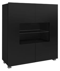 Bufet Remus, Negru lucios, Negru, PAL laminat, Sticlă călită, 107x100x35cm, 40 kg