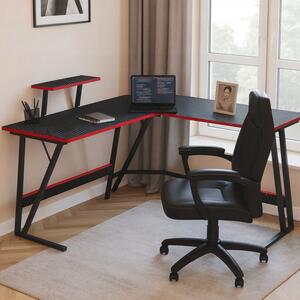 Birou de gaming de colț BG02 - negru cu raft pentru monitor