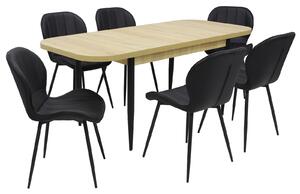 Set masă extensibilă Viena Stejar cu 6 Scaune Piele Topaz Negru