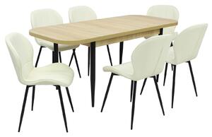 Set masă extensibilă Viena Stejar cu 6 Scaune Piele Topaz Crem