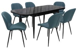 Set masă extensibilă Viena Negru cu 6 Scaune Piele Topaz Turcoaz