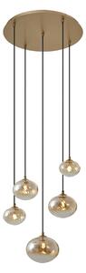 Lampă suspendată Art Deco aurie cu sticlă ambră - Jia
