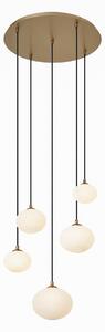 Lampă suspendată Art Deco aurie cu sticlă opal 5 lumini - Yani