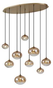 Lampă suspendată Art Deco aurie cu sticlă ambră cu 9 lumini - Jia