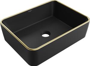 Mexen Catia chiuvetă pe blat 48 x 37 cm, negru mat/margine aurie - 21314875
