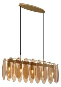 Lampă suspendată Art Deco aurie cu sticlă ovală ambră cu 5 lumini - Mochan