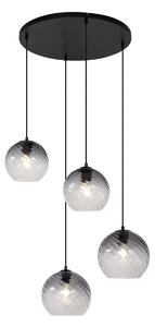 Lampă suspendată Art Deco neagră cu sticlă fumurie rotundă cu 4 lumini - Bao