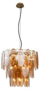 Lampă suspendată Art Deco aurie cu sticlă ovală ambră cu 14 lumini - Mochan