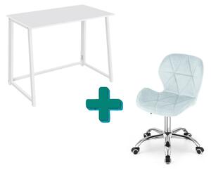 Set pentru birou – birou pliabil ZARIMO 80×40 cm, alb + scaun de birou AVOLA VELVET albastru deschis