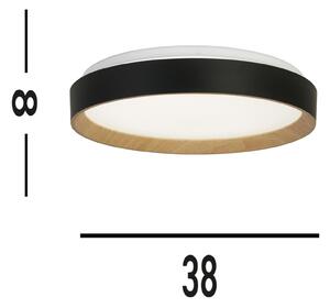 Plafonieră Sorrento negru/lemn decor Ø 38 cm Telecomandă