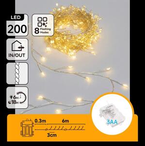 Aigostar - LED ghirlandă de Crăciun pentru exterior 200 LED/8 moduri 3xAA 6,3m IP44 alb cald