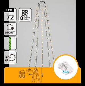 Aigostar - Ghirlandă de Crăciun LED pentru exterior, 72 LED, 8 funcții, alimentare 3xAA, 1,2 m, IP44, alb cald