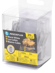 Aigostar - Ghirlandă LED de Crăciun 20xLED/3xAA 2,3 m alb cald
