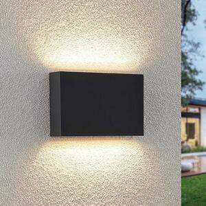 Lindby LED lampă de perete pentru exterior Jarte, 20cm, sus/jos, gri, IP65, Negru, Plastic, Modern, Priză de perete sus / jos