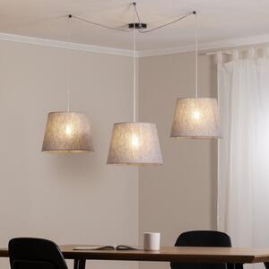 EMIBIG LIGHTING Lampă suspendată Ascot, gri, țesătură, 3 becuri, descentralizată, reglabil, Gri, Camera de zi / sufragerie, Țesătură / Textil, Modern