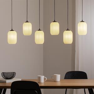 EMIBIG LIGHTING Lampă suspendată Verdi, lungime 115 cm, negru/opal, sticlă, 6 becuri., reglabil, Alb, Camera de zi / sufragerie, Sticlă