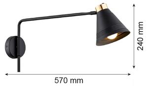 Lampă de perete AVALONE 1xE27/15W/230V 57 cm neagră/aurie Argon 8009