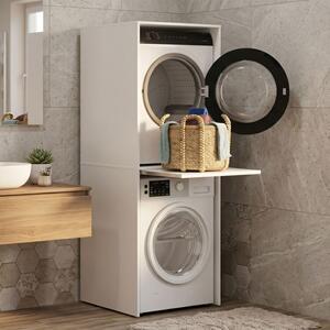 Dulap Baie Adore pentru Masina de Spalat si Uscator cu Blat Glisant, Alb, 65x182x67 cm