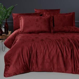 Lenjerie de lux pat dublu jacquard satin 6 piese, First Choice, Midas Bordo Fulgi si Reni