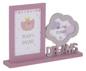 Ramă foto pentru copii, DREAMS, colaj pentru 2 poze, culoare roz