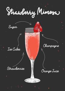 Ilustrație Vector engraved style Strawberry Mimosa cocktail, Mariia Akimova