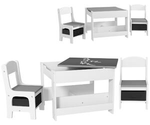 HOMCOM 3PCs Kids Table and Chair Set with Blackboard, Storage, Bookshelves, Grey | Aosom Romania
