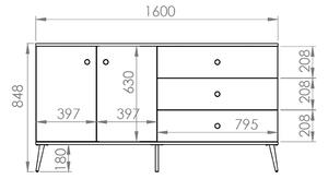 Comodă Marine 03, 160 cm cu două uși cu trei sertare - Albastru închis / Auriu