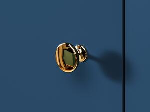 Comodă Marine 04, 120 cm cu ușă simplă și trei sertare - Albastru închis / Auriu