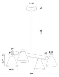 Lustră pe tijă AVALONE 4xE27/15W/230V albă/aurie Argon 1773