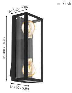 Aplică de exterior Eglo 780426 ALGECIRAS 2xE27/60W/230V IP44 negru
