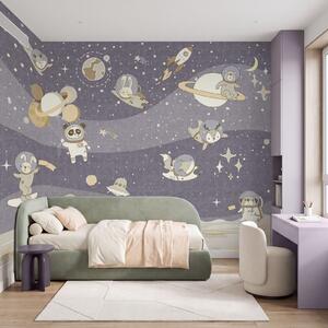 Fototapet Scenă spațială de desene animate cu planete și stele, Fototapet copii, Fototapet populare, u62416v1 - Tapeko.ro