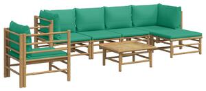 Set mobilier de grădină cu perne verzi, 7 piese, bambus