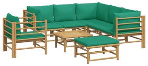 Set mobilier de grădină cu perne verzi, 8 piese, bambus