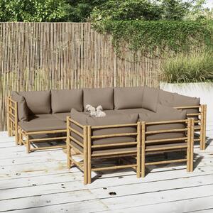 Set mobilier de grădină cu perne gri taupe, 10 piese, bambus