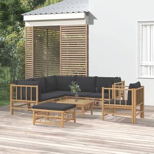 Set mobilier de grădină cu perne gri închis, 8 piese, bambus