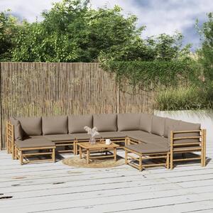 Set mobilier de grădină cu perne gri taupe, 11 piese, bambus