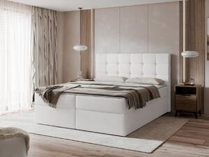 Pat matrimonial Boxspring 160 cm Cinara (piele ecologică soft 017 (Alb). 1054104