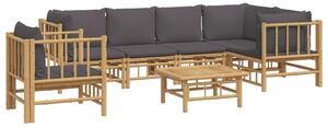 Set mobilier de grădină cu perne gri închis, 7 piese, bambus