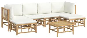 Set mobilier de grădină cu perne alb crem, 7 piese, bambus
